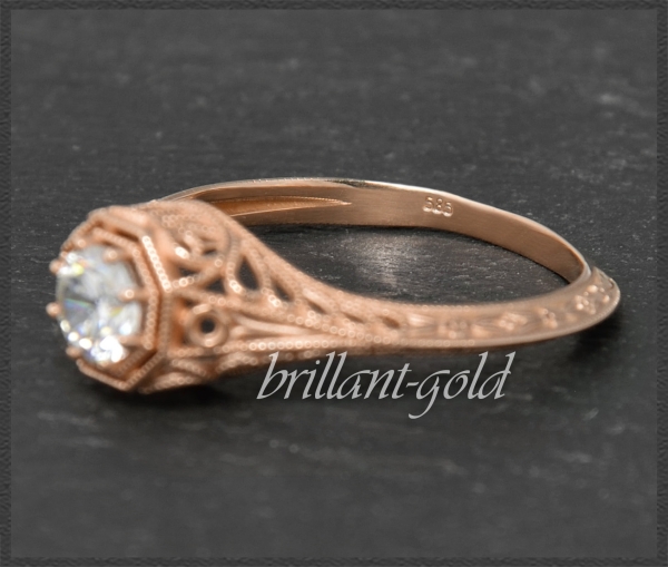 Jugendstil Design Diamant Ring mit 0,41ct, 585 Rotgold